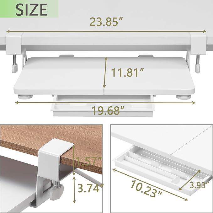ETHU Keyboard Tray Under Desk, 19.7" X 11.81" Small Size Keyboard Drawer with C Clamp-on Mount Easy to Install, Computer Keyboard Stand Slide Pull Out, Ergonomic Keyboard Tray for Home, Office