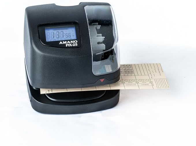 Amano PIX-25 Automatic Date & Time Stamp Machine, Digital Document Stamper for Office, WWVB Atomic Signal Synchronization, Electronic Employee Clock, Made in USA