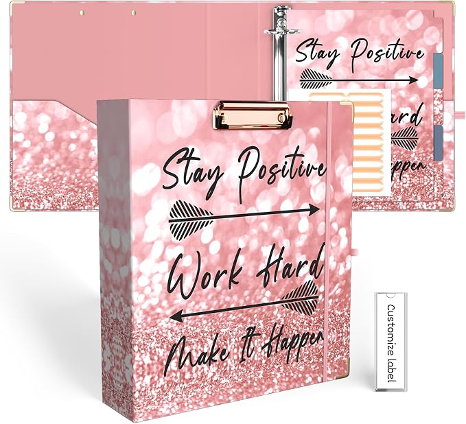 EYROZILL Decorative Hardcover 3 Ring Binder 2 Inch (Letter-Size) with 5-Tab Dividers and File Folder Labels Three Ring Binder for Back to School Supplies, Stay Positive