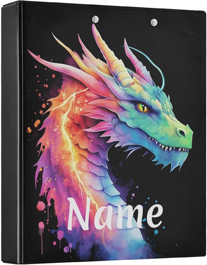 Custom 3 Ring Binder Lightning Dragon Watercolor 1.5" Round Ring Binders Personalized Name View Binder with 200 Sheet for Kids School Supplies Women Men Office, 1 Pack