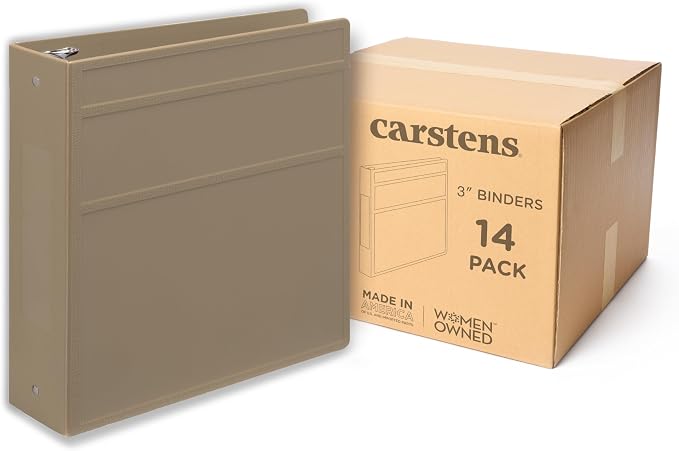 Carstens 3-Inch Heavy Duty 3-Ring Binder - Side Opening, Sand, Durable Plastic, Precision No-Gap Rings, Waterproof Cover, No Pockets, Holds 400 US Letter Sheets, BPA-Free, Made in USA (1713-3R)