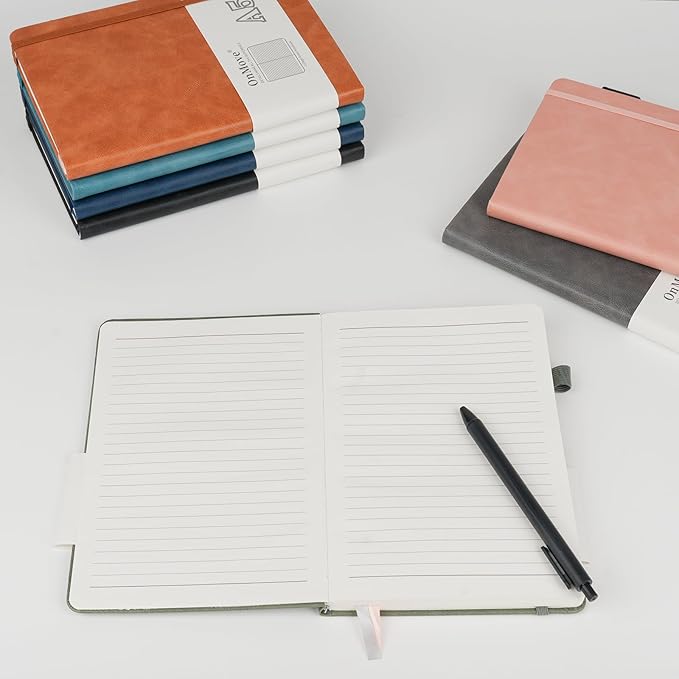 OnMove Notebooks Journal for Women Men 12 Pack Bulk Leather Hardcover with Pen Holder A5 160 Pages 100 GSM Thick Paper for Work School Lined Sky Blue
