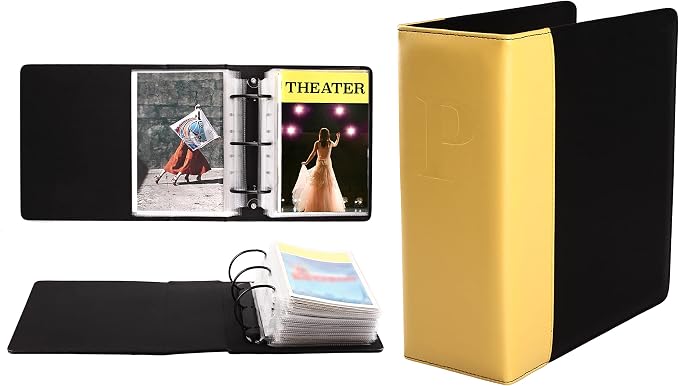 2Fold Binder for Holding Broadway Play Program and Theater Programs with 30 Custom Sheet Protectors - PU Leather - Fits Programs from Mid 1980s to Modern (Yellow/Black EmbossedP)