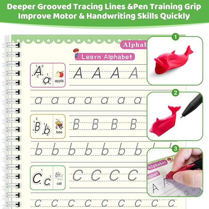 Magic Grooved Writing Practice Books for Kid, 8-in-1 Handwriting Kit