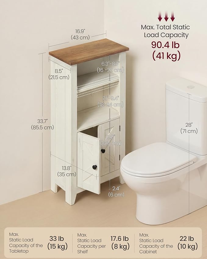 VASAGLE LIRY Collection - Storage Cabinet, Farmhouse Floor Cabinet, Freestanding Storage Organizer for Bathroom Kitchen Entryway, Adjustable Shelf, Cloud White and Rustic Brown UBBK313W101S