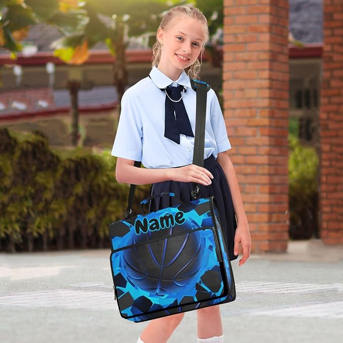 Custom Blue Basketball 3 Ring Binder Bag 1.5 inch Personalized Name Binder Organizer 500 Sheet Documents Storage for School Office
