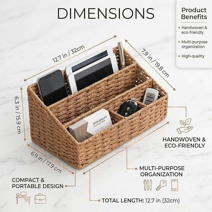 Mail Organizer for Desk - Countertop Mail Sorter & Magazine Holder, Brown Desk Organizer with 5 Compartments for Letters, Bills, Office Supplies, 12.7'' L x 6.3'' W x 7.1" H