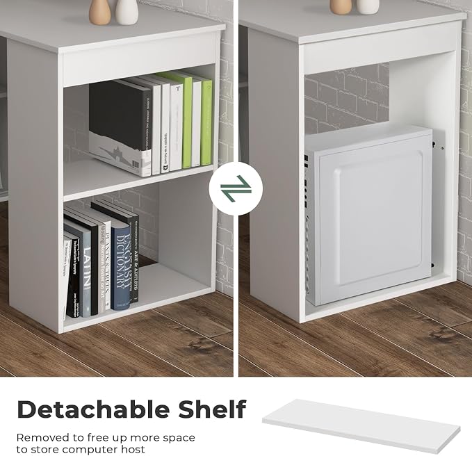 GRAFFY Computer Desk with 6 Storage Shelves - 48" Reversible Writing Desk Workstation with Bookshelf and CPU Stand, Modern Compact Office Desk for Bedroom, Study, Home, Office (White) | Reversible Writing Desk with 6 Storage Shelves, Modern Compact Off...