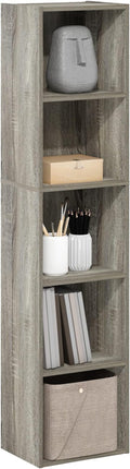Furinno PASIR Book Shelf, 5-Tier Tall Narrow Bookshelf, Open Shelves Bookcase, 9 x 12 x 52, Easy Assembly, for Living Room, Bedroom, Home Office, French Oak