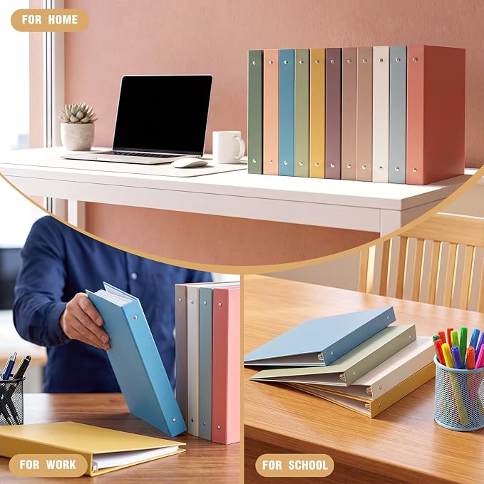 Ctosree 10 Pack Colored 3 Ring Binder with 2 Pockets Hardcover Loose Leaf Binder for Women Men Teacher Student School Office Home Supplies, Fits 11 x 8.5 Size Paper, 10 Colors(1'',Vintage Color)
