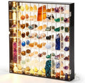 Cinnvoice Rock Display Case 56 Grids,Black Border with LED,Square | Adjustable Acrylic Display Case, Crystal Organizer for Collectible, with Built-in Mirrored, Magnetic Door, Wall Mount