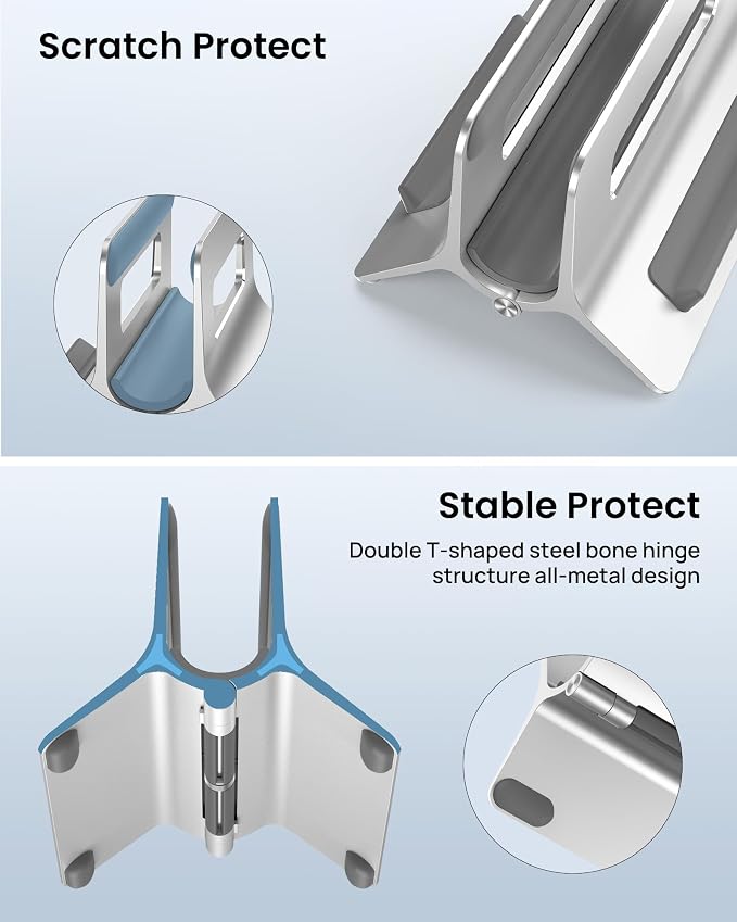 Vertical Laptop Stand for Desk, Gravity Auto Lock Vertical MacBook Stand, Aluminum Laptop Vertical Dock Stand Holder Compatible with MacBook Pro, MacBook Air, Silver