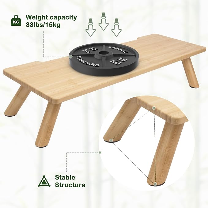 Bamboo Monitor Stand Riser with Cable Routing Slot and Storage | 23.6-inch Wide, Ergonomic Desk Shelf, Natural Wood Desktop Organizer for Monitor Laptop Printer, Home Office Accessory