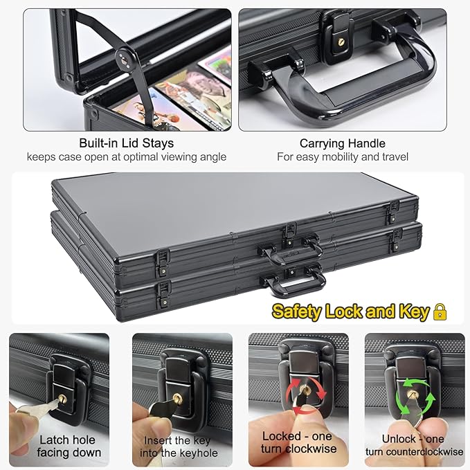 Trade Show Display Case – Large Aluminum Locking Tabletop Showcase | 34"x22", for Trading Cards, Sports Cards, TCG – Lightweight & Portable for Exhibitions, Conventions, and Collectibles, Black