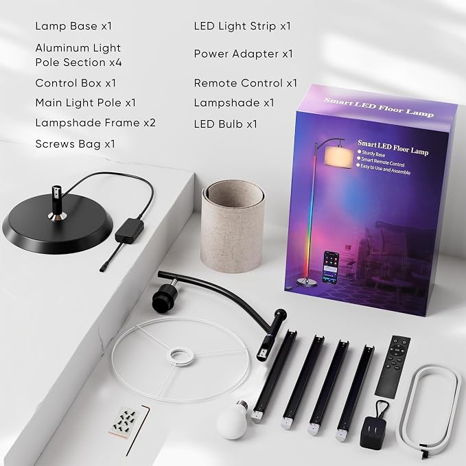 Smart LED RGBCW Corner Lamp with Linen Lampshade Compatible with Alexa, Color Changing Standing Lamp with 16 Million DIY Colors, Music Sync, Tall lamp for Living Bedroom Room,APP/Voice/Remote Control