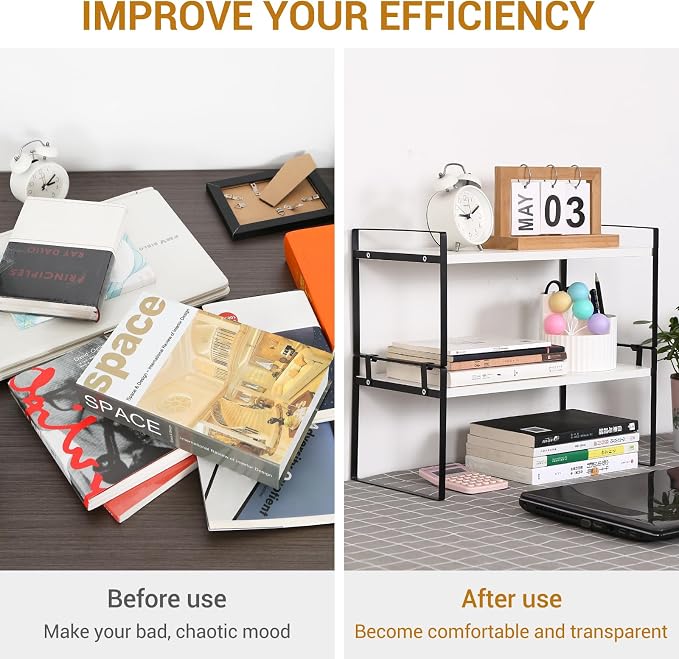 YGYQZ Desk Shelf Organizer, 2-Tier Desktop Bookshelf, Black & White | Detachable Design, 2-Tier Storage, Multi-Use Desktop Shelf, Compact Organization, Ideal for Office, Dorm & Home