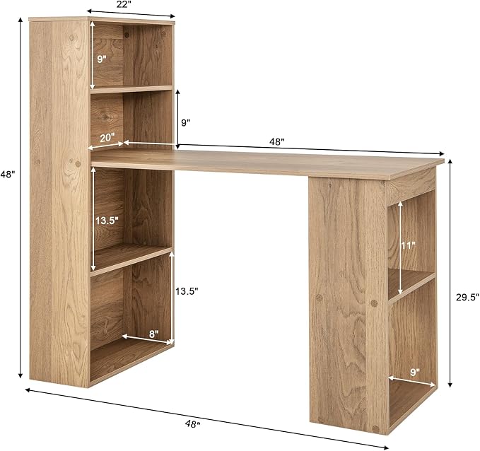 Tangkula Computer Desk with Bookshelf, Writing Study Desk with Storage Shelves & CPU Stand, Modern Compact Computer Workstation for Home & Office, Space-Saving Design(Natural) | Natural Wood Desk w/Storage Shelves & CPU Stand, Space-Saving Design Writi...