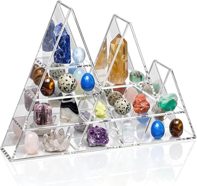 Cinnvoice Rock Display Case 30 Grids,Transparent Border,Mountain Style | Adjustable Acrylic Display Case, Crystal Organizer for Collectible, with Built-in Mirrored, Magnetic Door, Wall Mount