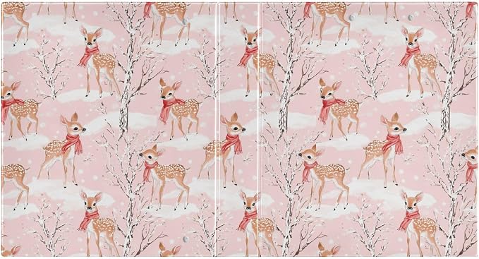 Winter Fawns and Deer Pink 3 Ring Binder 1.5" Decorative D-Ring Binder with Clipboard&3 Clear Pockets, Holds 200 Sheets A4 Size Paper Waterproof Binders for School Home Office