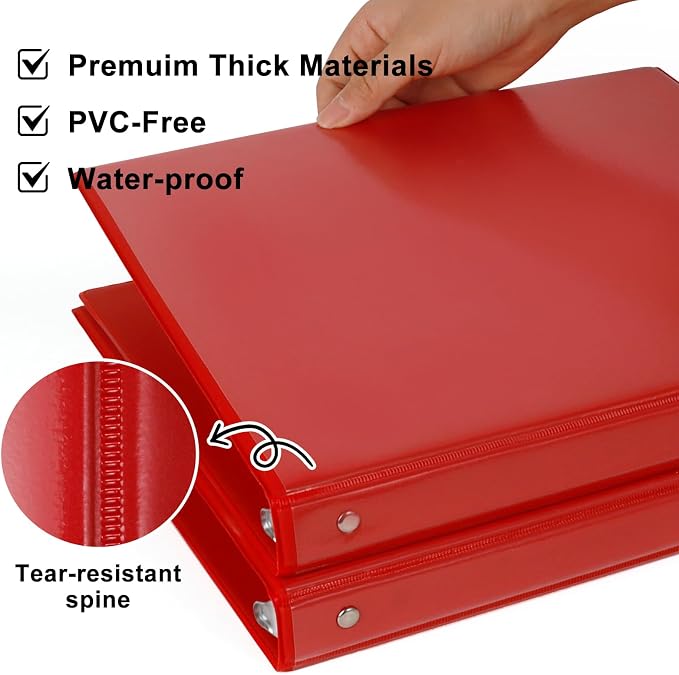 CIXILDTS 0.5-inch Round Ring Binder, Durable 1/2" 3 Ring Binder Fit Letter Size Paper, Red, 6-Pack