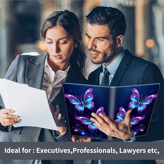 Padfolio/Portfolio Folder Clipboard,Padfolio Clipboard,Writing Portfolio Leather with Cover for Card Holder Slot Letter Size A4 for Office Conference Notepad Clip Boards,Delicate Butterfly