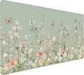 Cute Floral Aesthetic Wildflower Gaming Mouse Pad, Sky Blue Macaron Desk Mat with Anti-Slip Base & Stitched Edges, Computer Keyboard & Laptop Pad, 35.4" x 15.7" in in Workstation Accessories