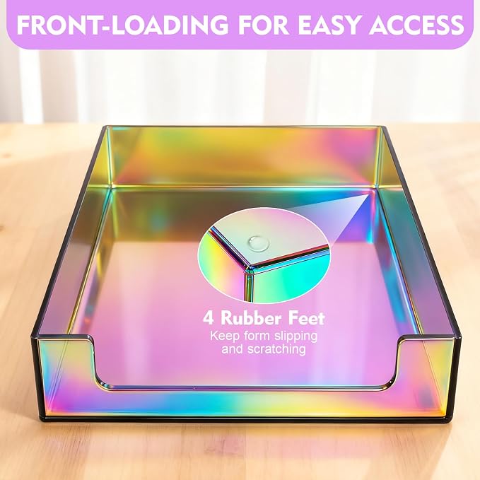 Paper Tray Acrylic File Organizer for Desk Letter Tray Desk Organizer Document Holder Sorter Storage for A4 Office Supplies Magazines, 13.8x10.6x2.4 Inches, Iridescent