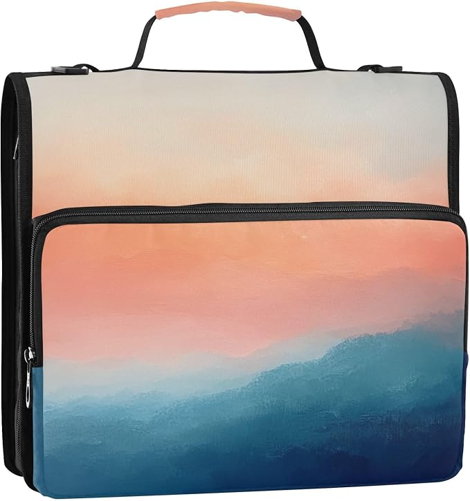 Ombre Smoky Mountains Zipper Binder with Shoulder Strap Trapper Keeper 3 Ring Binder Organizer Large Capacity Multiple Compartments for School Office