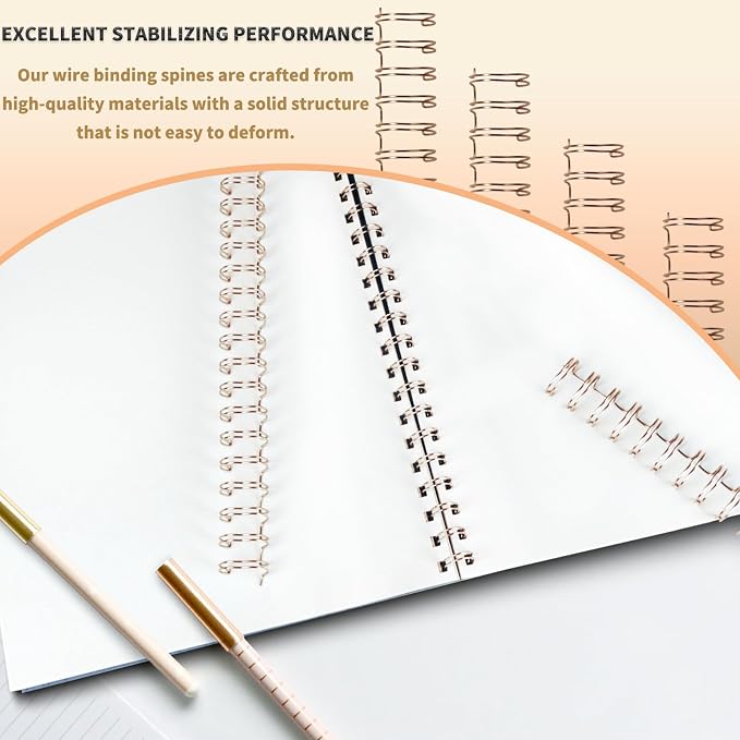 Rayson Double Loop Binding Wire Spines, 1" 2:1 Pitch, 21-Loop Rose Gold, 50 Pack | Binds up to 240 sheets; 21-loop rose gold binding wire fits 2:1 pitch binders for Letter-size documents.