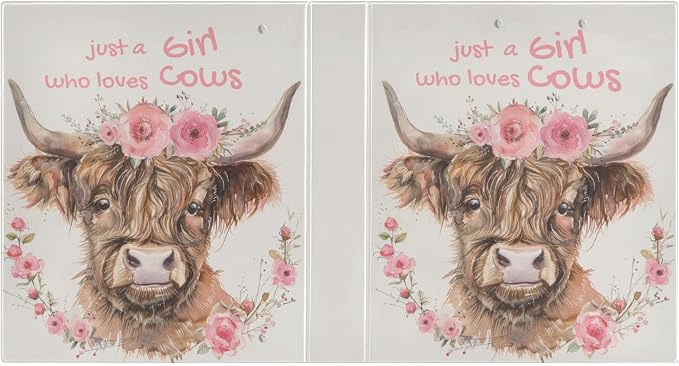 Highland Cow Binders 1.5 Inch Ring Binders A4 Paper Size Cute Decorative Hardcover with Interior Pockets&3 Rings Pink Floral Binder Organizer for Home School Office Supplies