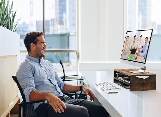 Zimilar Monitor Stand Riser, 2 Tiers Wood Laptop Computer Monitor Riser | for PC Screen, iMac, Desktop Screen Monitor Stand Riser with Storage for Home Office