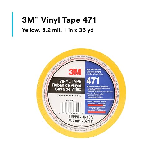 3M Vinyl Tape 471, 1 in x 36 yd, 5.2 mil, Yellow, 1 Roll, Yellow Floor Tape | Paint Alternative for Floor Marking, Social Distancing, Color Coding, Safety Marking