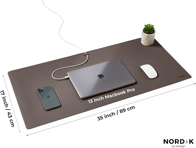 Nordik Leather Desk Mat - Cork Gunmetal Gray - Leather Desk Pad (35x17 in) | Premium Vegan Leather Desk Pad with Cable Organizer, Giftable, Extended Waterproof Mouse Mat, Non-Slip Desk Pad Protector
