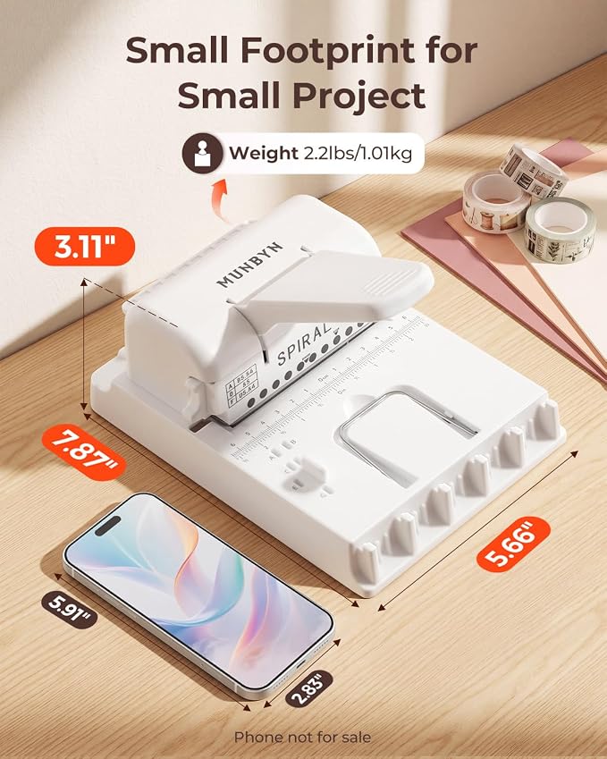 MUNBYN Multi Binding Machine with 2 Detachable Heads(Round & Square), White | DIY Small Book Binder for Notebooks, Calendars, Albums, Journals at Home, School, Office