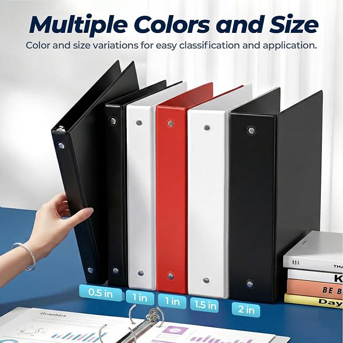1 Inch 3 Ring Binders 24 Pack, Clear View Binder Bulk, White PVC-Free 3-Ring Binders for School, Office or Home, Fits 8.5 x 11 Inches Paper