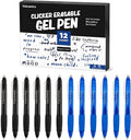 Volcanics Retractable Clicker Erasable Gel Pens - 0.7mm Ball Point, Heat Erase with Built-in Eraser, 12 Pack Soft Black and Blue