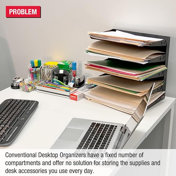 Ultimate Office TierDrop Desktop Organizer, 9 Compartment Sorter Plus Riser | Riser base gives easy access to lower slots and stores desk accessories; modular no-tool design, expands with add-on tiers
