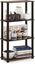 Furinno TURN-S-TUBE Storage Shelves, 4-Tier Book Shelf, Corner Shelf, Toolless Open Shelves, for Organization and Storage, Living Room, Garage, Home Office, Walnut
