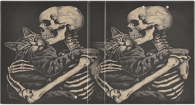 Funny Cat Skeleton Skull Black 3 Ring Binder with 2 Interior Pockets 1.5 inch Binders 3 Ring Heavy Duty Fit 8.5" x 11" Letter Size for Office School, 2 Pack