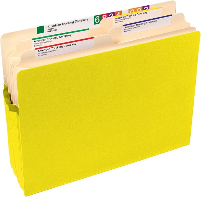 Smead File Pocket, Straight-Cut Tab, 3-1/2" Expansion, Letter Size, Yellow, 25 per Box (73233)