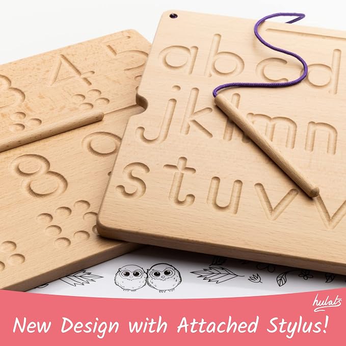 Hulats Learn to Write - Number & Letter Tracing Boards for Kids Ages 3-5 - Wooden Alphabet Learning Montessori 3 Year Old Writing Tools Beginners - Homeschool Preschool Classroom Must Haves