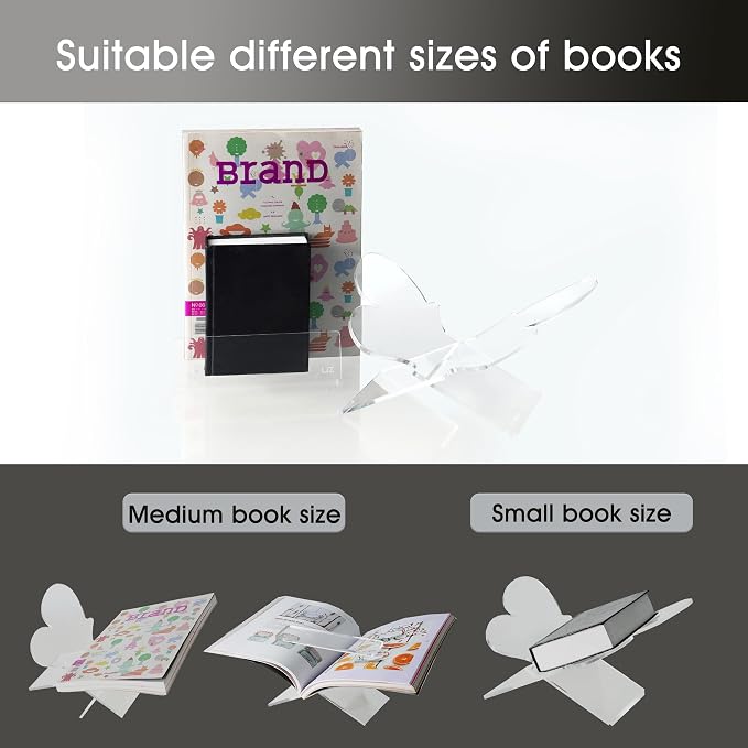 Large Butterfly Clear Acrylic Book Stand - Perfect for Displaying Open Book on Your Coffee Table - Ideal for Bibles, Cook Books, Guest Books, Magazines, Each with a Lucite Paperweight