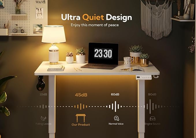 Claiks Electric Height Adjustable Standing Desk, 32x19 Inch, White | Smooth Height Adjustment, 3 Memory Presets, Cable management hub & hook, Stable Steel Frame, 156 lbs Capacity, Easy Assembly