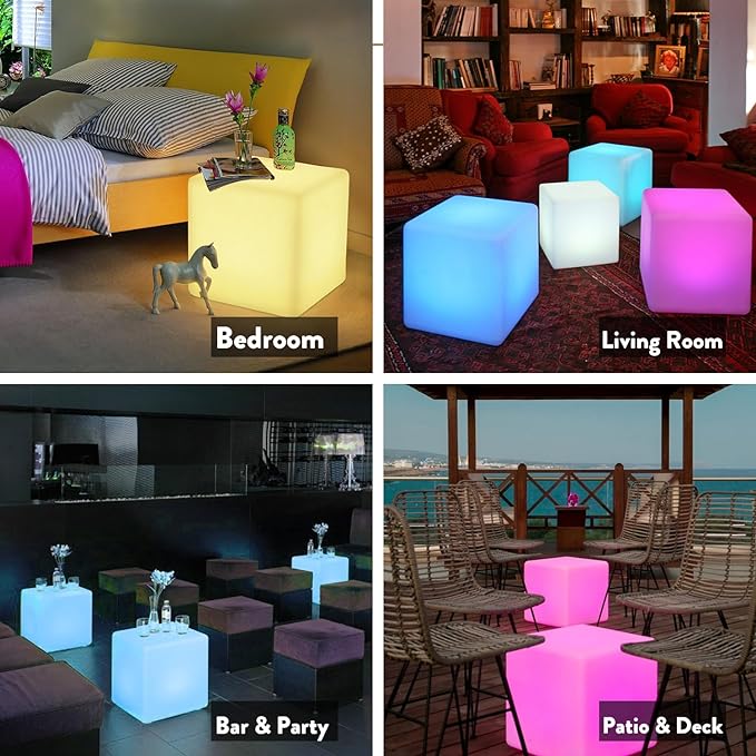 Mr.Go 20-Inch LED Cube Light, Large RGB Lighted Cube Table Glowing Chair | 16 RGB Color Changing, 350lbs Load Multi-use Cube Seat & Side Table, IP65 Waterproof, Indoor & Outdoor Patio Pool Party Decor