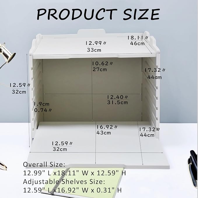 YFS 6 Tier-Desk File Organizer, Stackable Paper Tray, Printer paper Storage for Office, Sorter Organizer for Letter/A3 Office File Folder Holder -White (Horizontal-6tray(with 5 Adjustable Shelves))