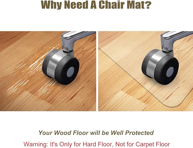 Kuyal Clear Chair Mat, Hard Floor Use, 48" X 53" Transparent Office Home Floor Protector mat Chairmats (48" X 53" Rectangle)