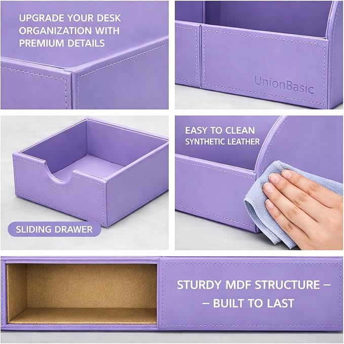 UnionBasic Desk Organizer - Multifunctional Leather Desktop Pen Holder Storage Box - Business Card/Pen/Pencil/Mobile Phone/Stationery Holder