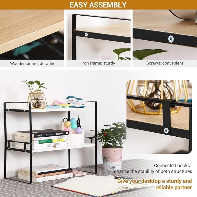 YGYQZ Desk Shelf Organizer, 2-Tier Desktop Bookshelf, Black & White | Detachable Design, 2-Tier Storage, Multi-Use Desktop Shelf, Compact Organization, Ideal for Office, Dorm & Home