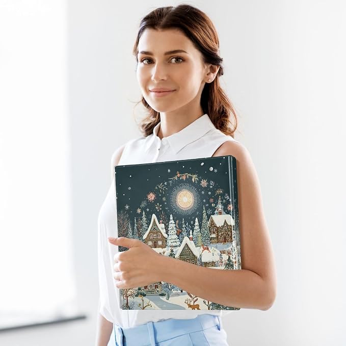 3 Ring Binder Christmas House Winter 1.5 inch Binders Three Ring Binders with Clipboard Fit 8.5'' x 11'' Paper 3 Interior PVC Clear Pockets for Office Supplies
