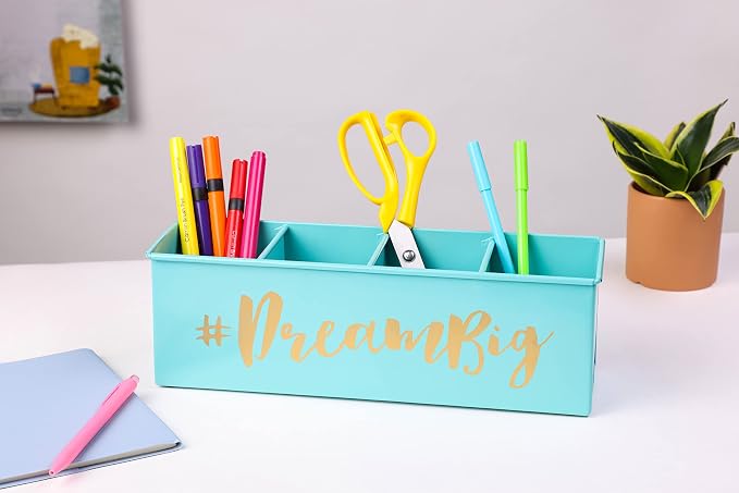 DUDKI HOME QUINTESSENTIALS 4 Compartments Pen Holder and Makeup Stand - Gift Office Desk Accessories Décor Storage Multi-functional Pen Organizer for Countertop Desk